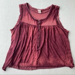 WE THE FREE Acid Wash Maroon Button Front Flowy Tank